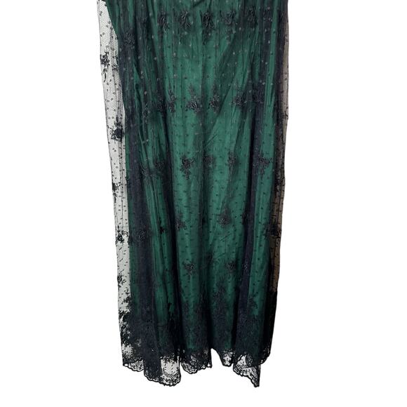 Miguelina Women's Medium Green Black Floral Sexy Sheer Lingerie Lace Slip Dress - Picture 7 of 11